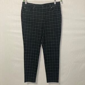 Charter Club Size 12 Bristol Skinny Ankle Pants Black White Plaid Stretch